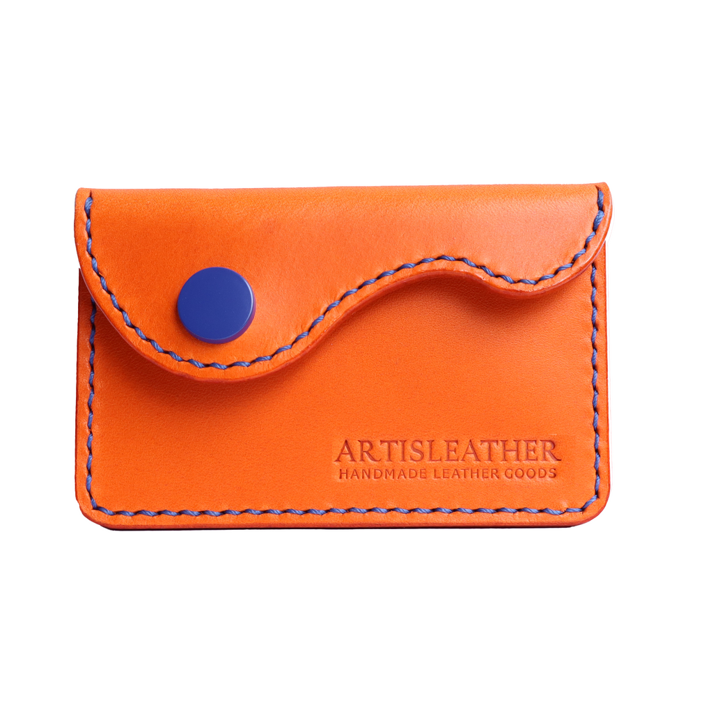 orange italian buttero leather handmade credit card wallet