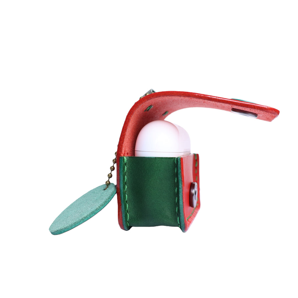 Handmade Italian Buttero Leather Case for AirPods Pro 3 - Red & Green Mini Satchel Design with Dual Straps