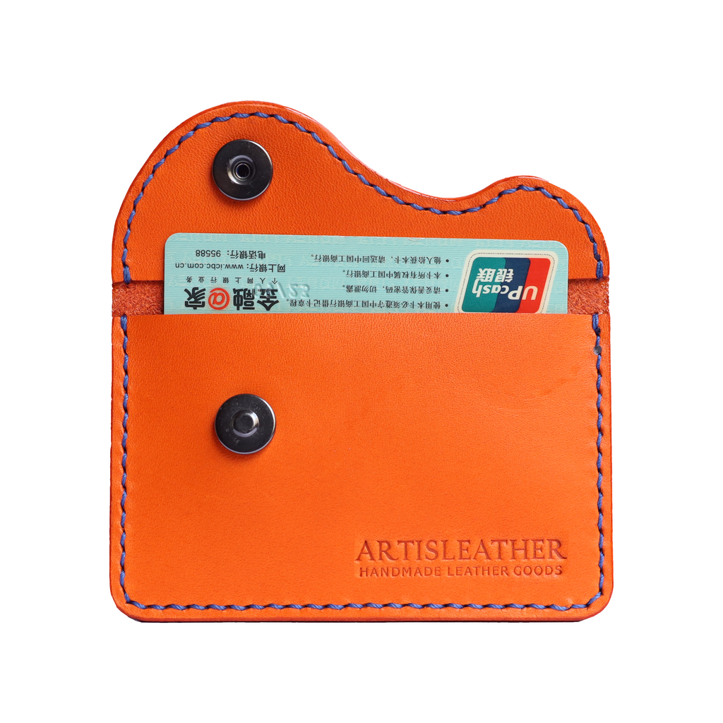 orange italian buttero leather handmade credit card wallet