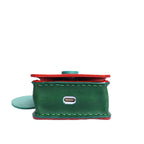 Handmade Italian Buttero Leather Case for AirPods Pro 3 - Red & Green Mini Satchel Design with Dual Straps