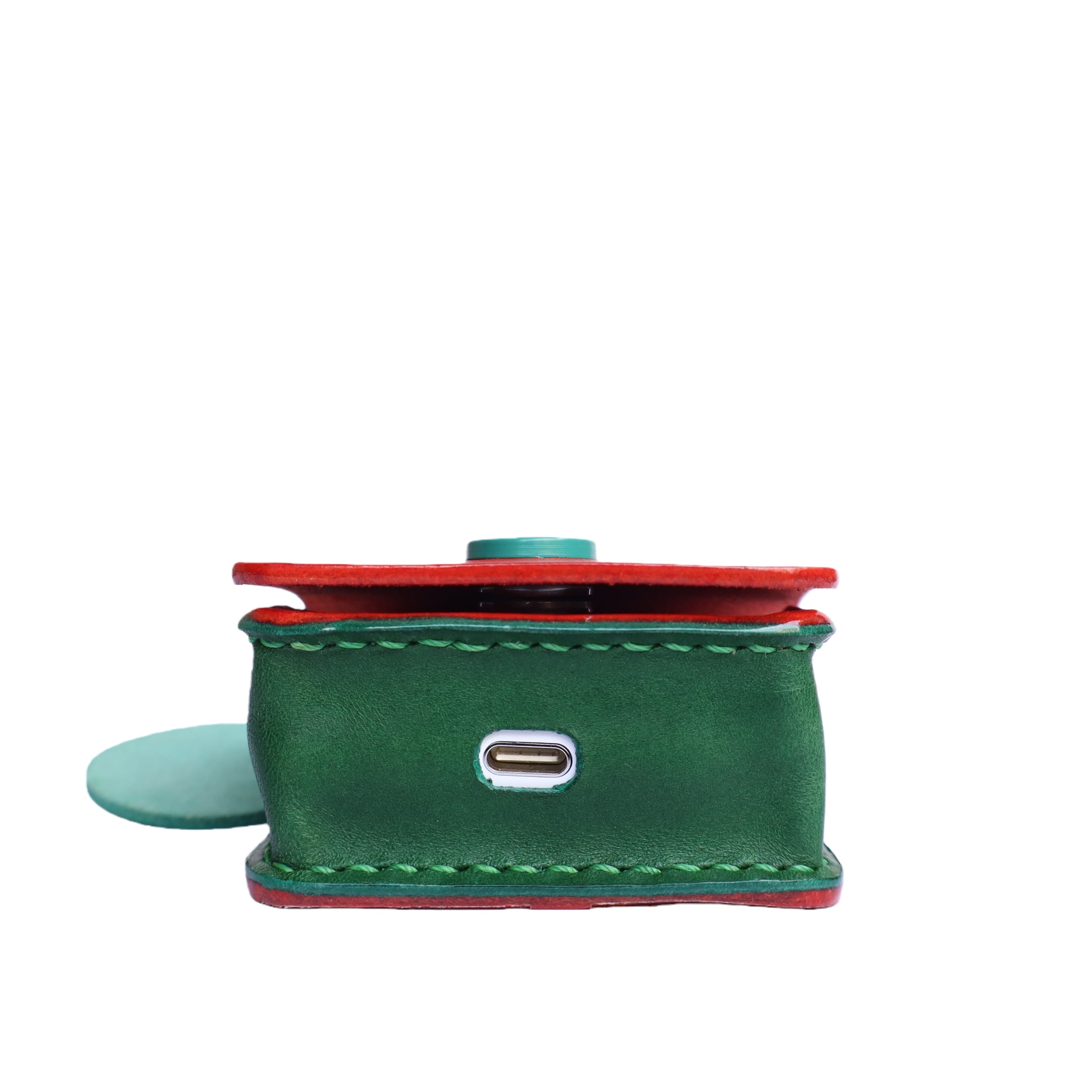 Handmade Italian Buttero Leather Case for AirPods Pro 3 - Red & Green Mini Satchel Design with Dual Straps