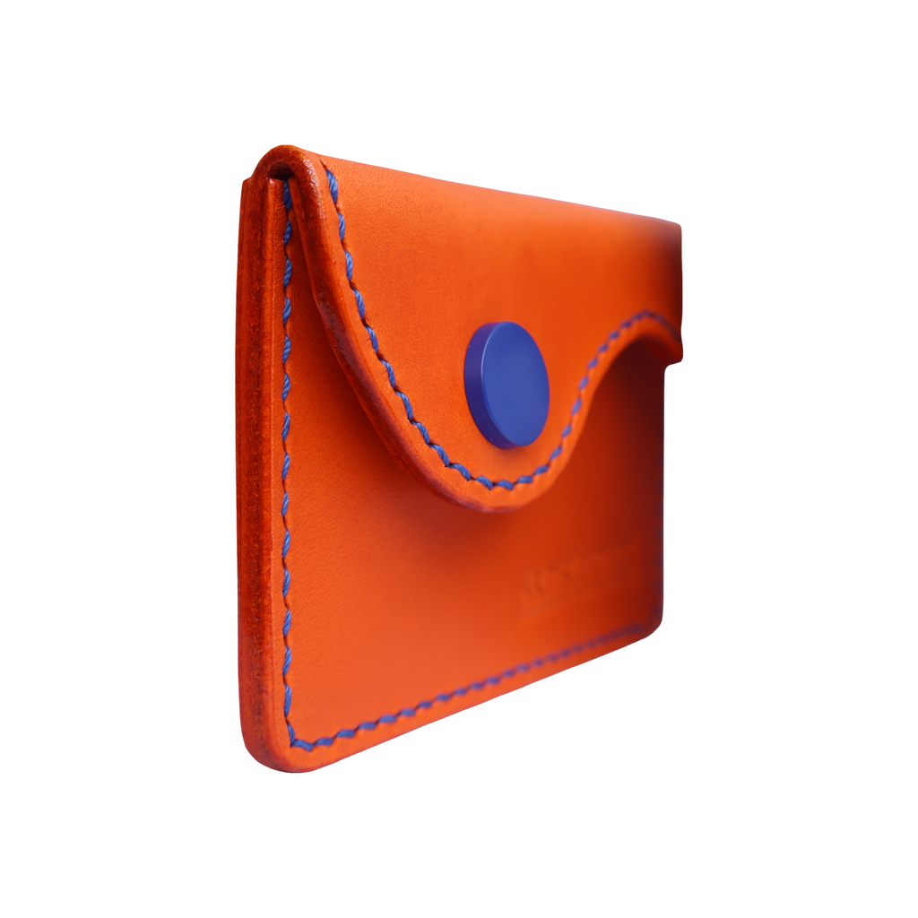 orange italian buttero leather handmade credit card wallet