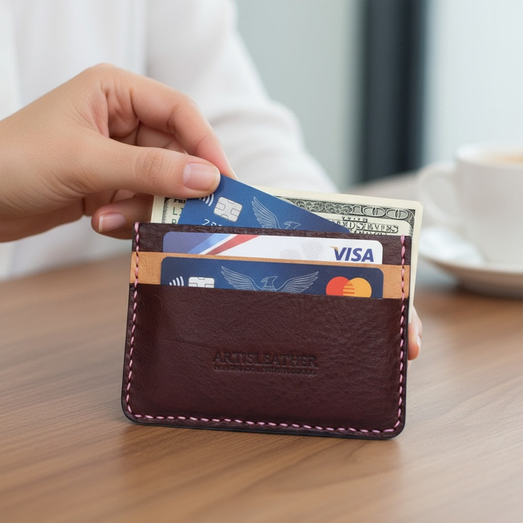 Handmade Italian leather slim card holder in brown
Artisleather
