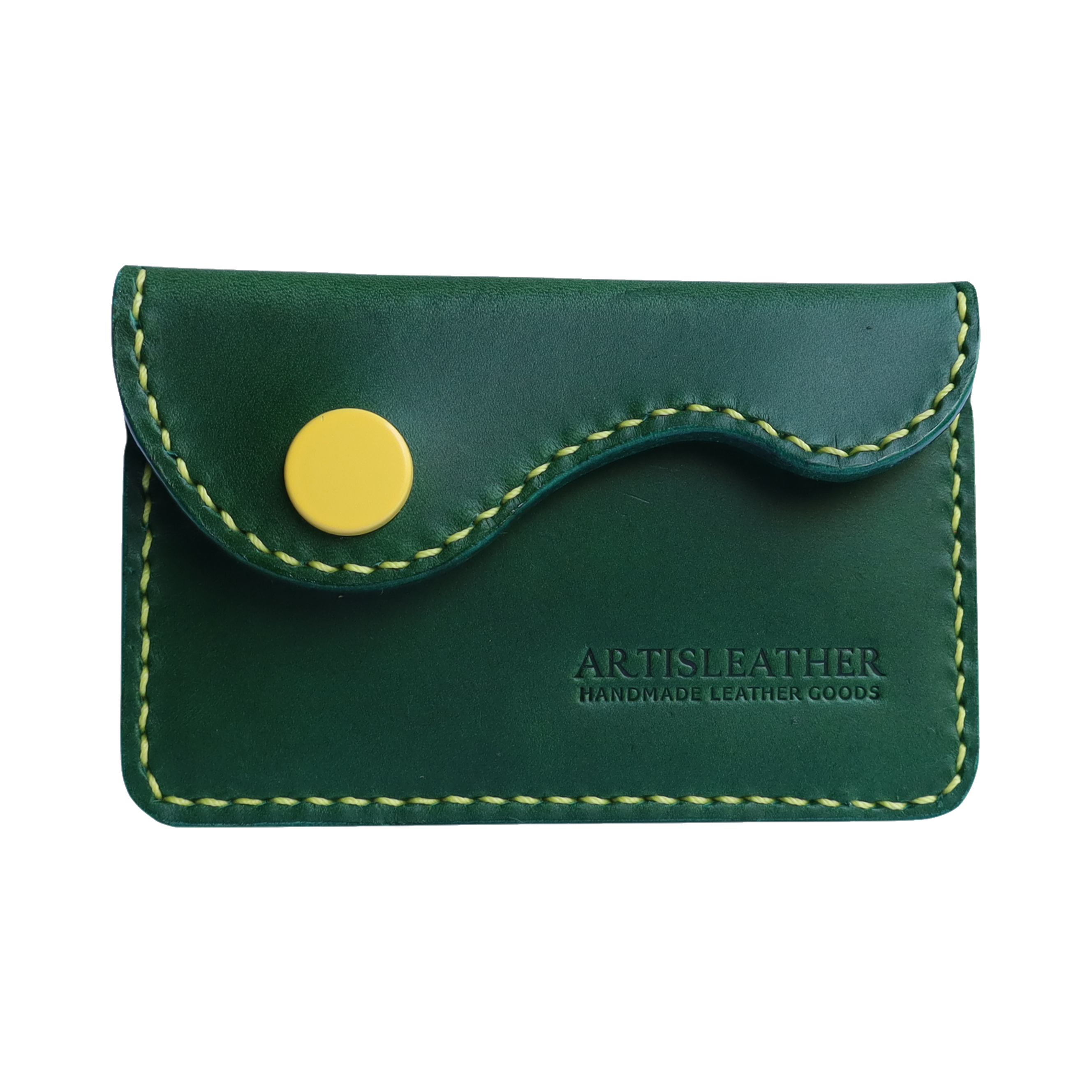 green italian buttero leather card wallet with contrast stitching
