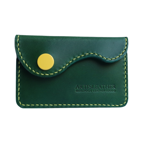green italian buttero leather card wallet with contrast stitching