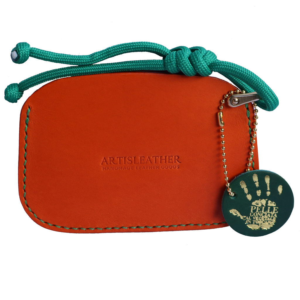 Handmade Leather Card Holder Wallet with Lanyard | Contrast Stitch Card Sleeve | ARTISLEATHER