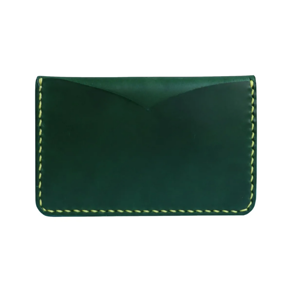 Handcrafted Italian BUTTERO Leather Credit Card Wallet - Artisan Green & Yellow Contrast Stitch