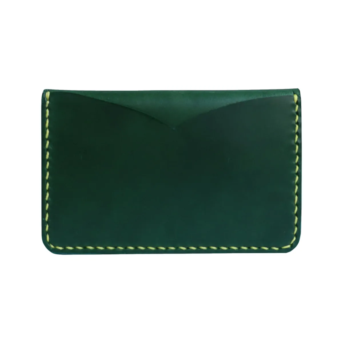 Handcrafted Italian BUTTERO Leather Credit Card Wallet - Artisan Green & Yellow Contrast Stitch