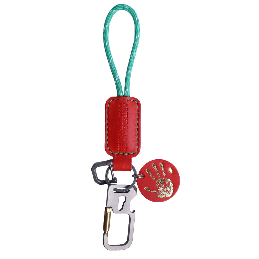 Orange Italian Leather Keychain | Paracord Loop & Multitool Clip | Handmade Gift