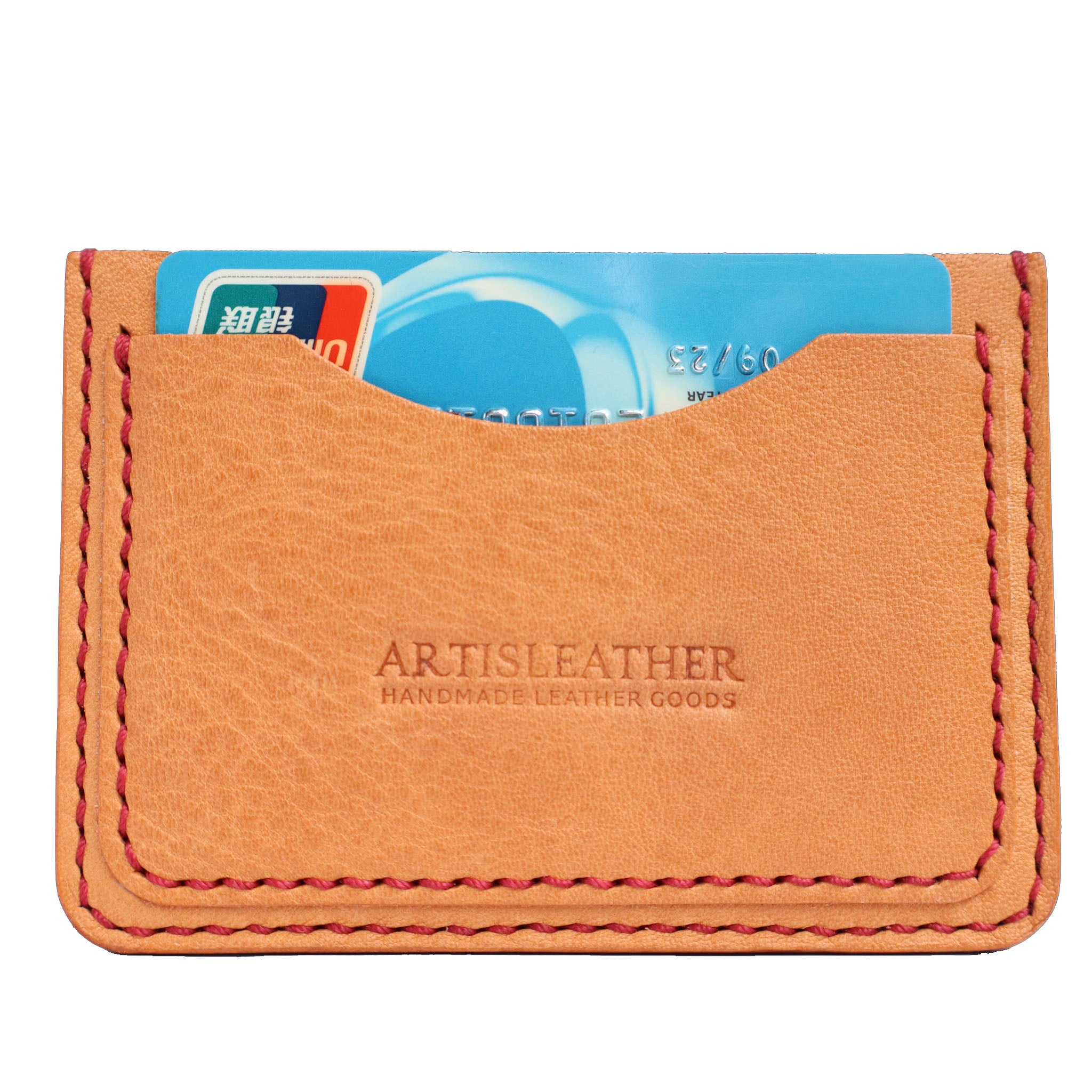beige italian mbox leather slim handmade card wallet