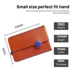 Brown Italian leather magnetic card holder with blue button and titanium D-ring
ArtisLeather 