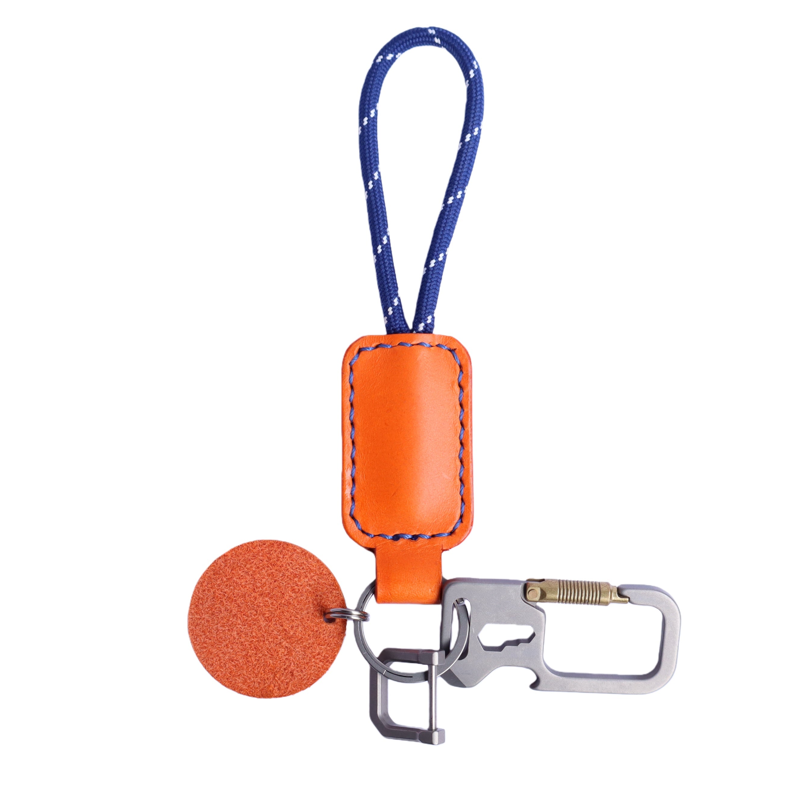 Orange Italian Leather Keychain | Paracord Loop & Multitool Clip | Handmade Gift