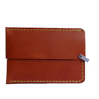 Brown Italian leather magnetic card holder with yellow button and titanium D-ring
ArtisLeather 