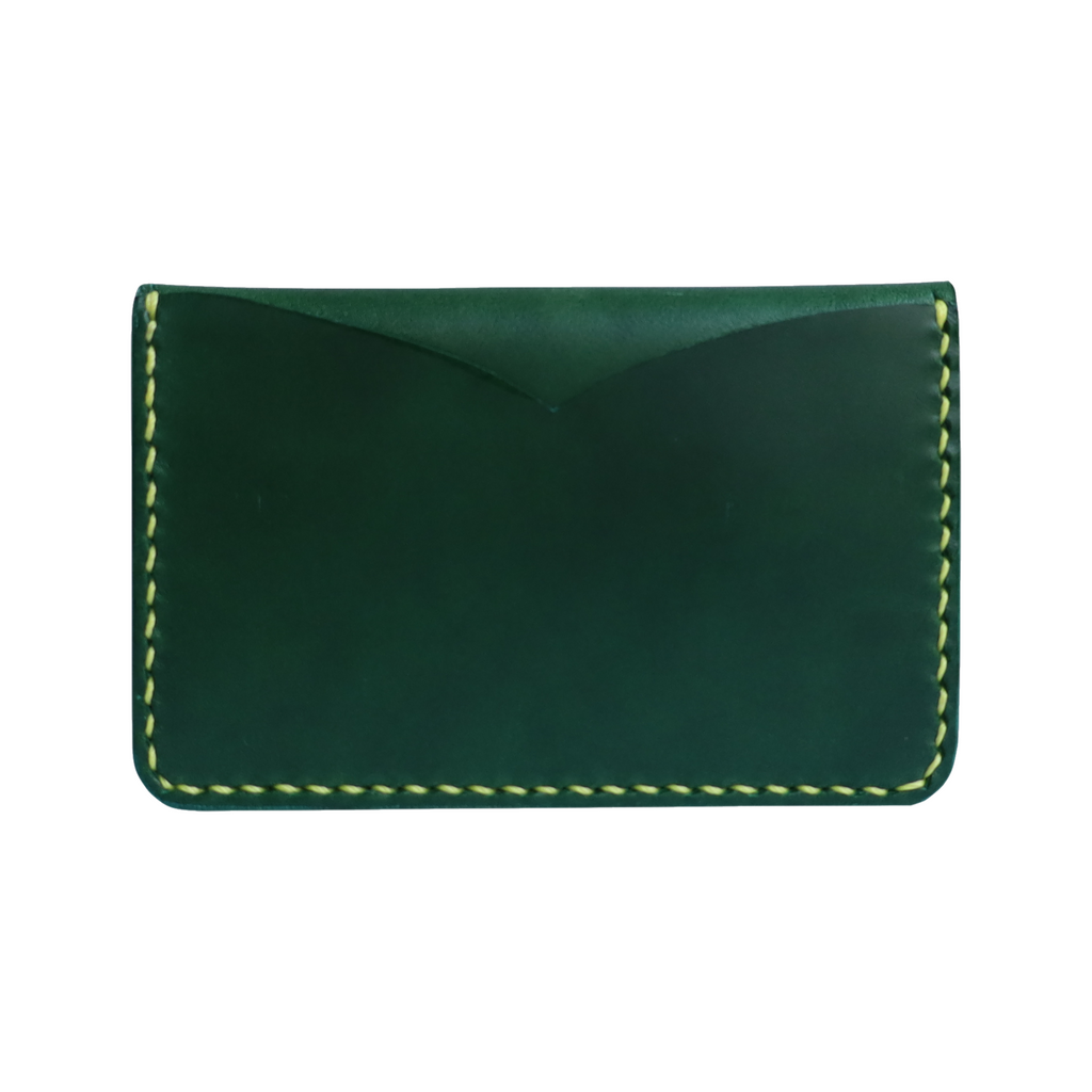 green italian buttero leather card wallet with contrast stitching