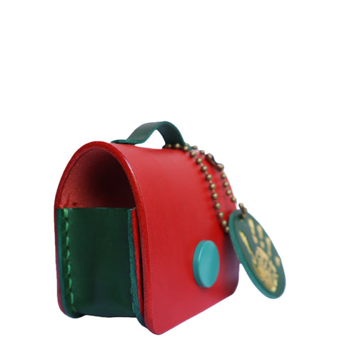 Handmade Italian Buttero Leather Case for AirPods Pro 3 - Red & Green Mini Satchel Design with Dual Straps