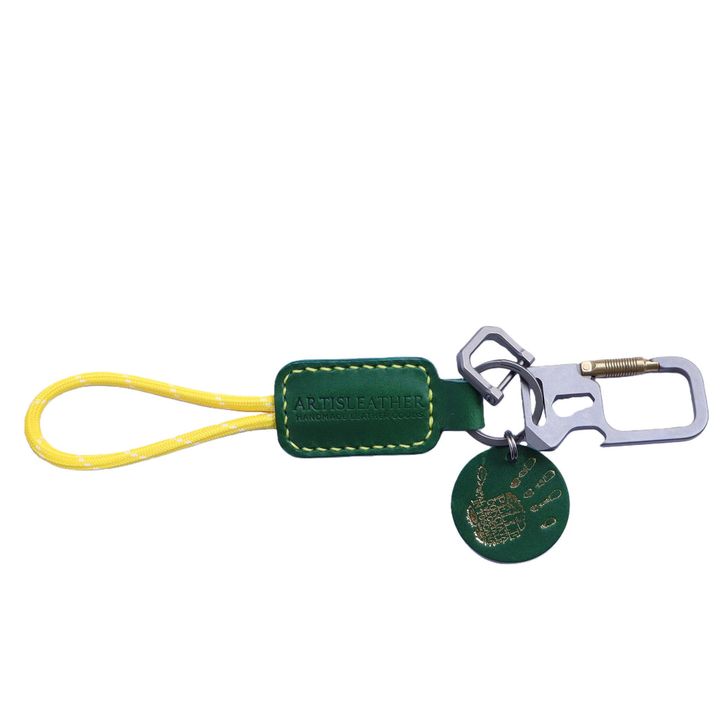 Orange Italian Leather Keychain | Paracord Loop & Multitool Clip | Handmade Gift