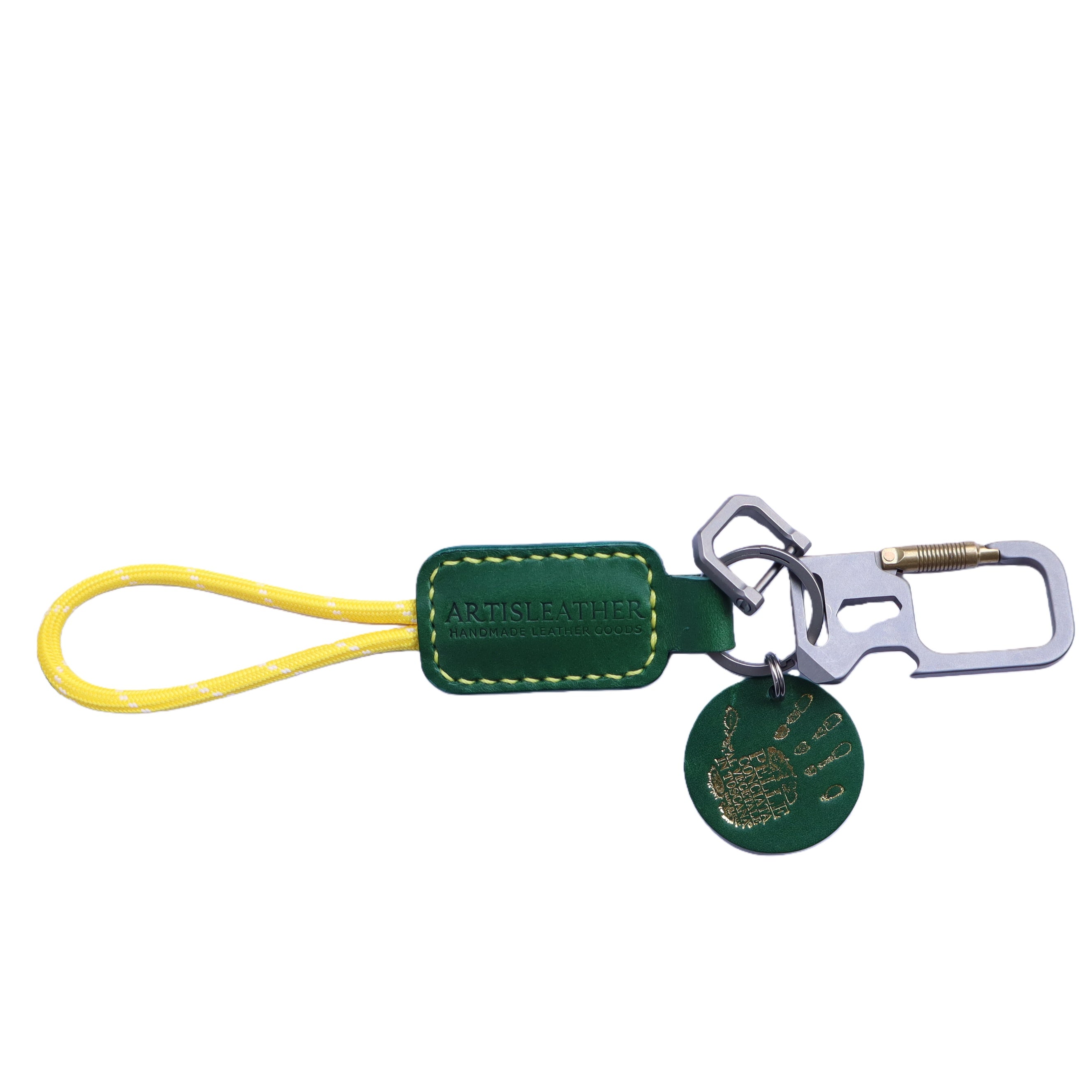 Orange Italian Leather Keychain | Paracord Loop & Multitool Clip | Handmade Gift