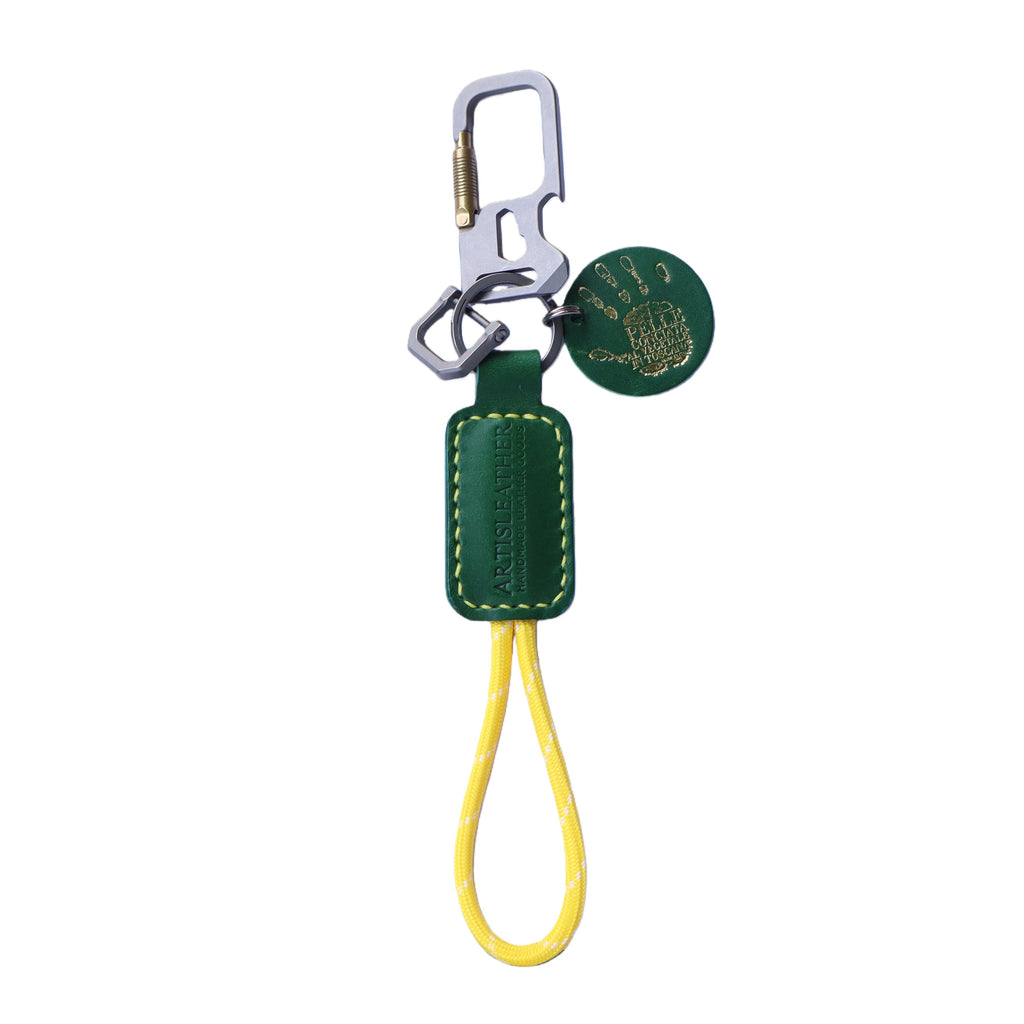 Orange Italian Leather Keychain | Paracord Loop & Multitool Clip | Handmade Gift