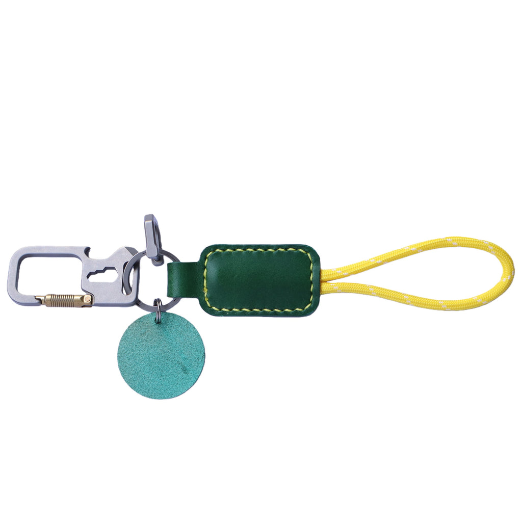 Orange Italian Leather Keychain | Paracord Loop & Multitool Clip | Handmade Gift