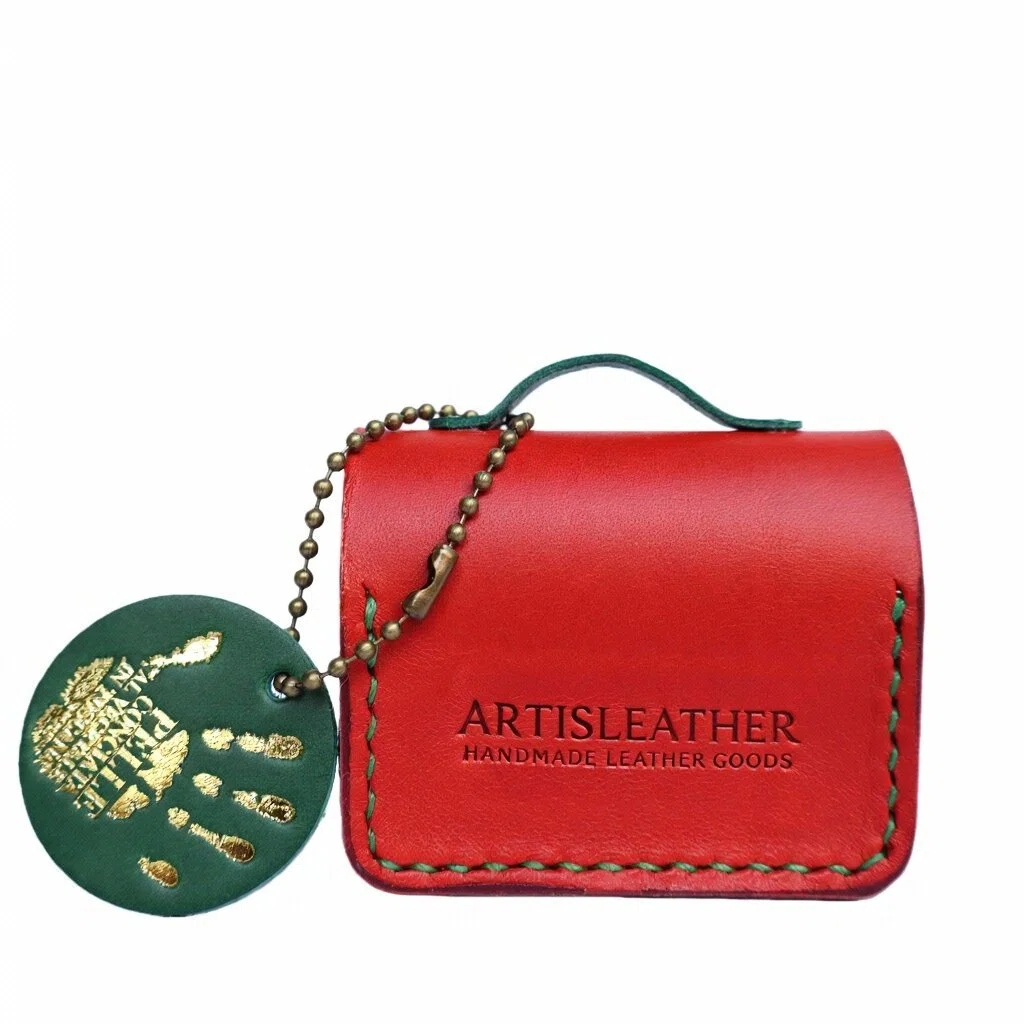 Handmade Italian Buttero Leather Case for AirPods Pro 3 - Red & Green Mini Satchel Design with Dual Straps