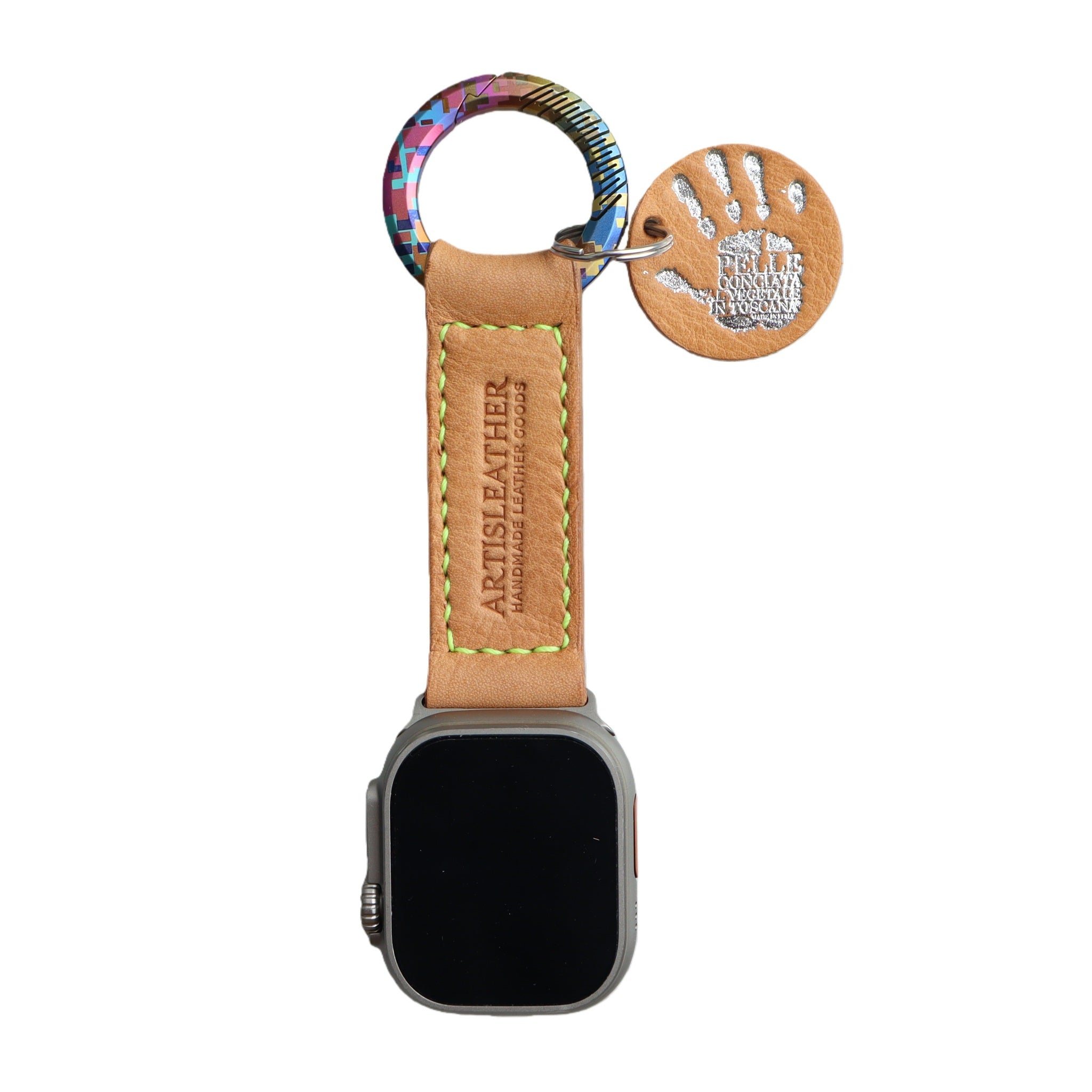 Handmade Italian Minerva Box Leather Apple Watch Keychain & Bag Charm | Vegetable Tanned Leather EDC