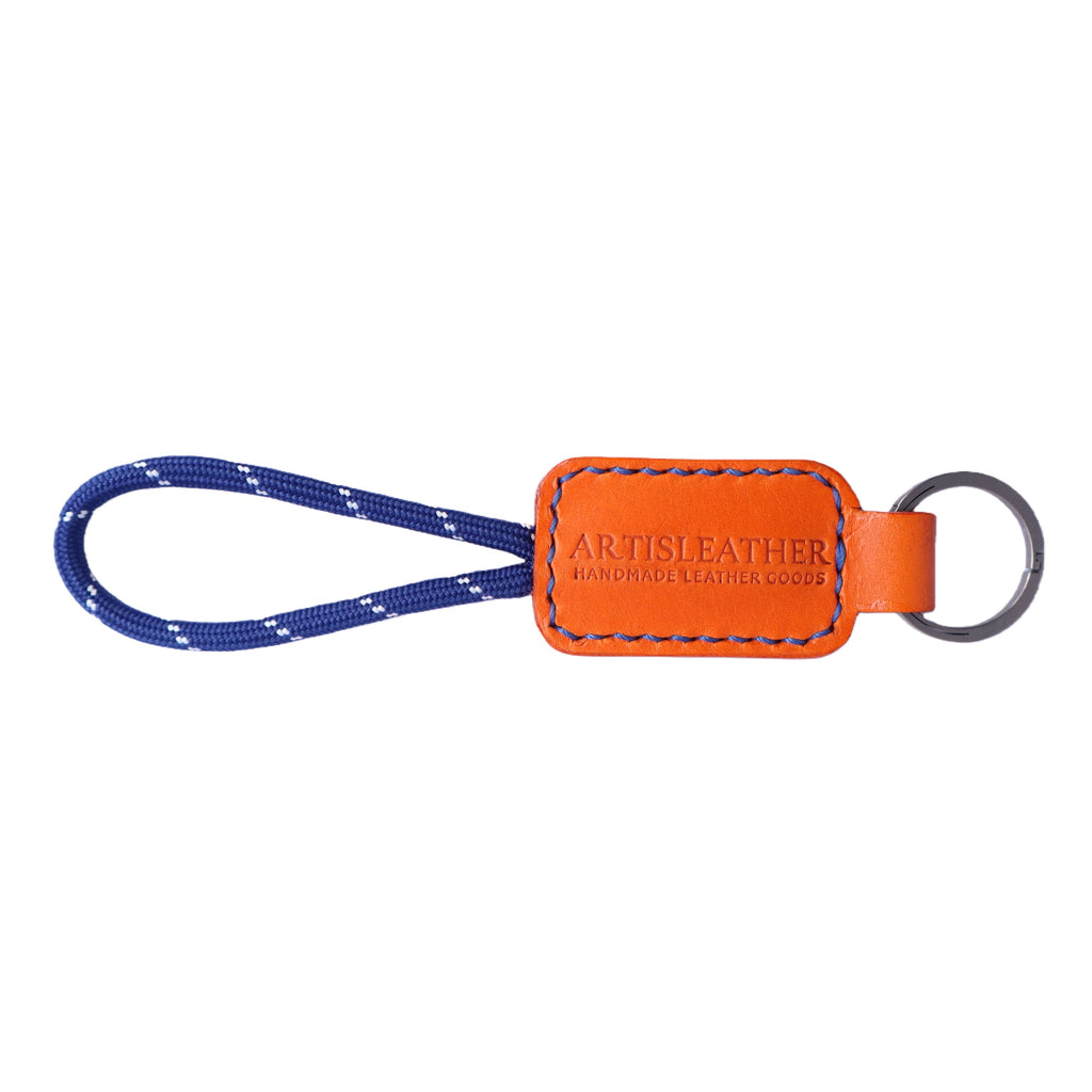 Orange Italian Leather Keychain | Paracord Loop & Multitool Clip | Handmade Gift