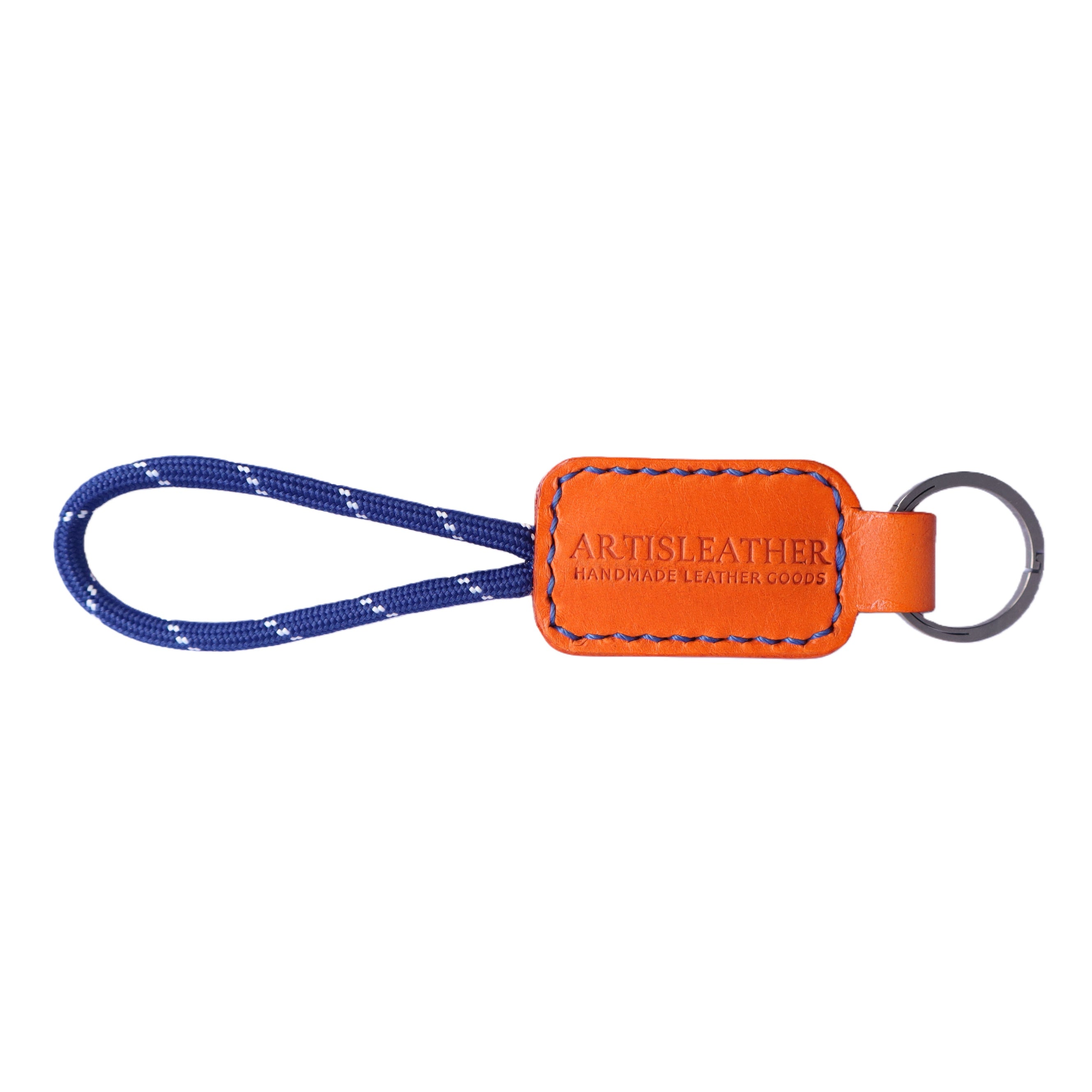 Orange Italian Leather Keychain | Paracord Loop & Multitool Clip | Handmade Gift