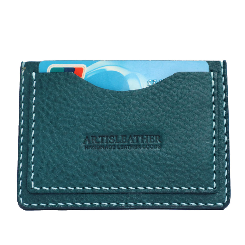blue italian mbox leather minimalist handmade card wallet