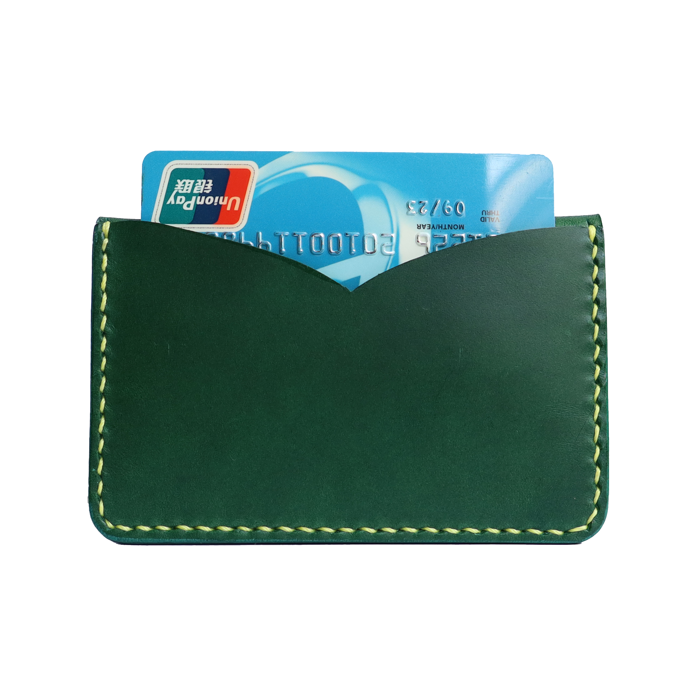 green italian buttero leather card wallet with contrast stitching
