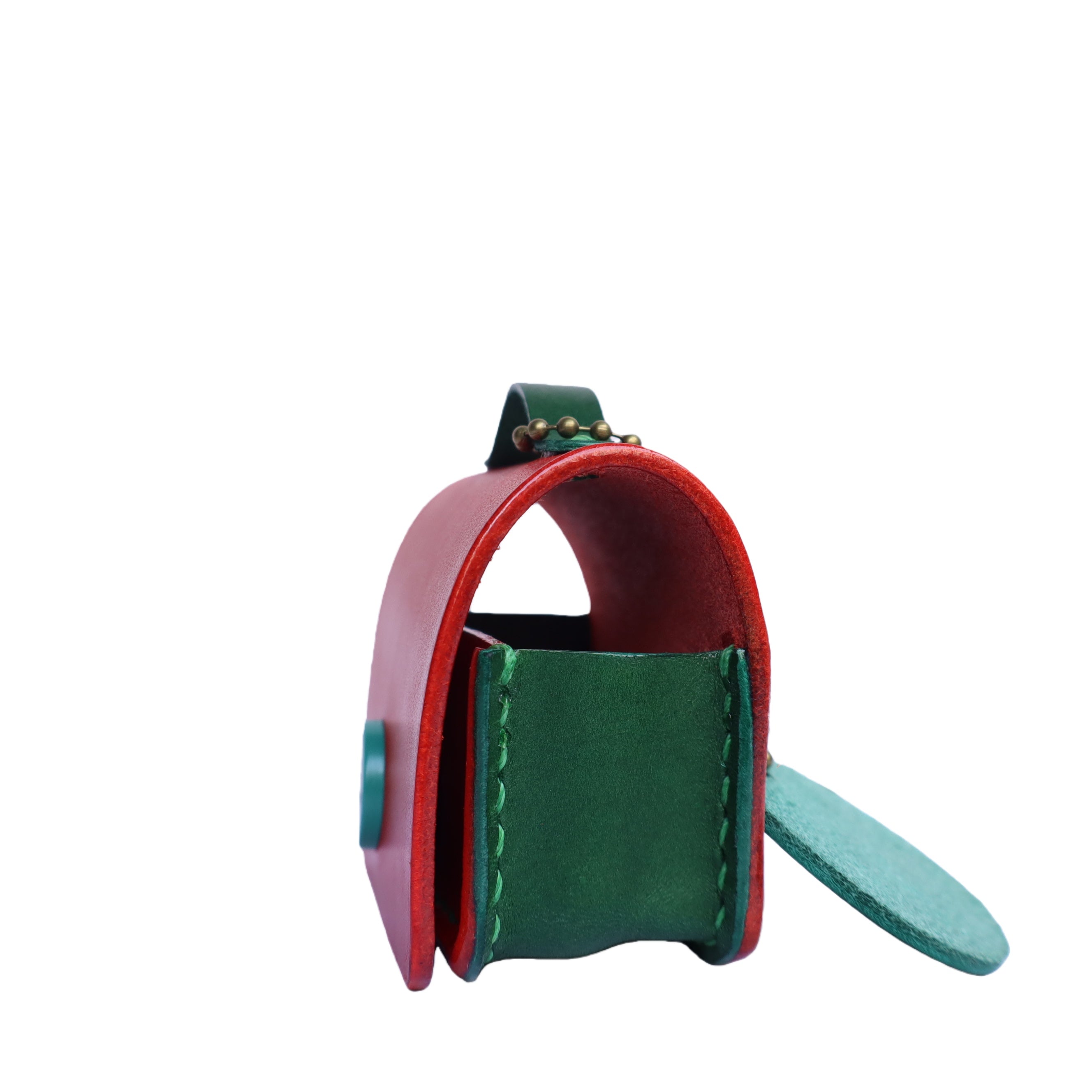 Handmade Italian Buttero Leather Case for AirPods Pro 3 - Red & Green Mini Satchel Design with Dual Straps