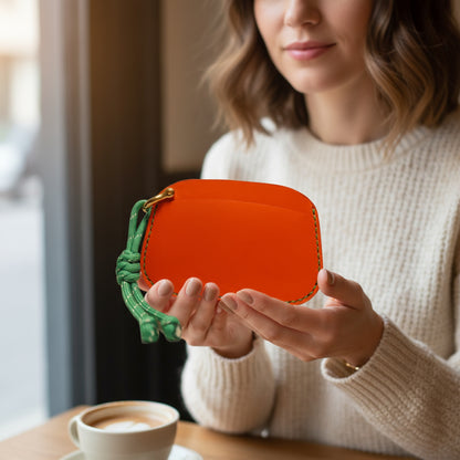 Handmade Leather Card Holder Wallet with Lanyard | Contrast Stitch Card Sleeve | ARTISLEATHER