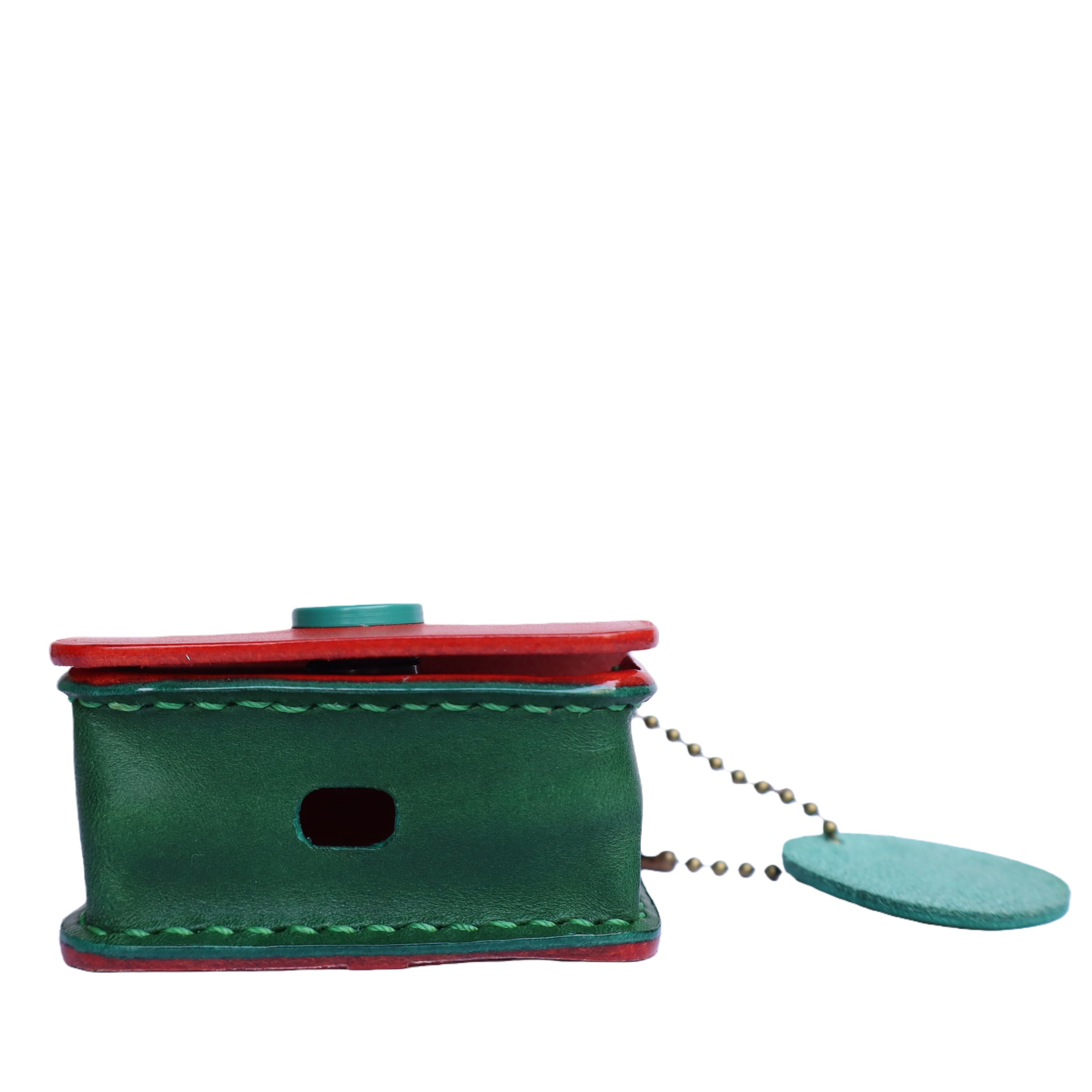 Handmade Italian Buttero Leather Case for AirPods Pro 3 - Red & Green Mini Satchel Design with Dual Straps