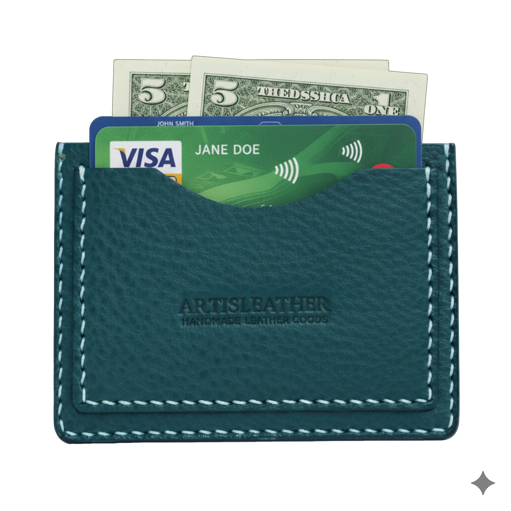 blue italian mbox leather minimalist handmade card wallet
