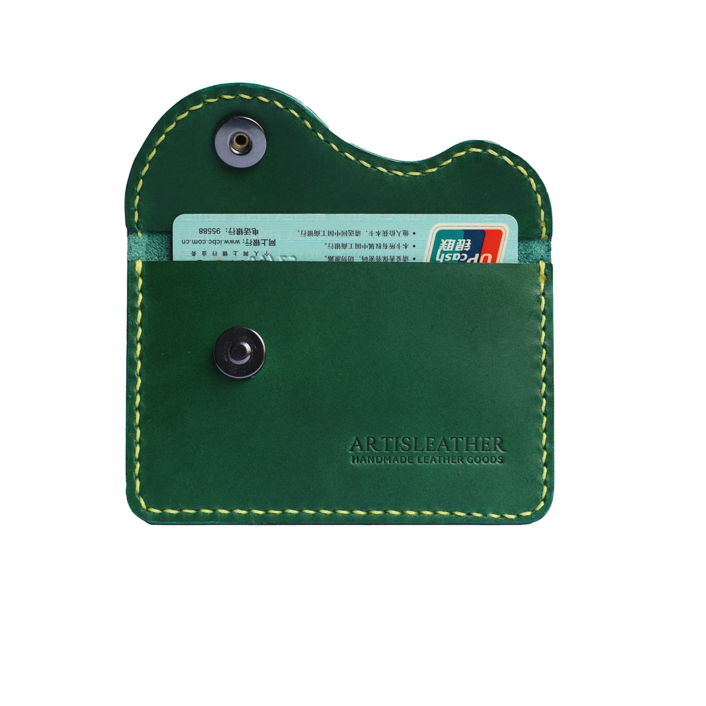 green italian buttero leather card wallet with contrast stitching