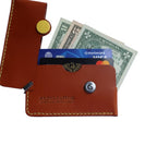 Brown Italian leather magnetic card holder with yellow button and titanium D-ring
ArtisLeather 