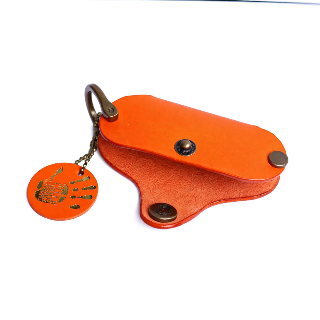 orange italian buttero leather key organizer with brass snap