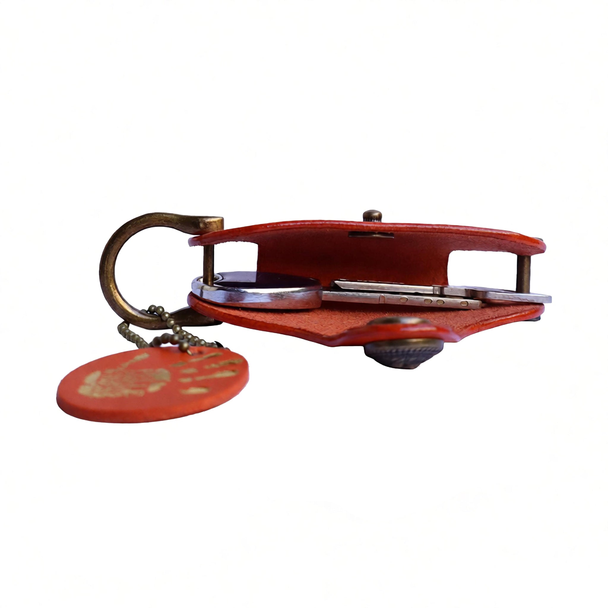 orange italian buttero leather key organizer with brass snap
