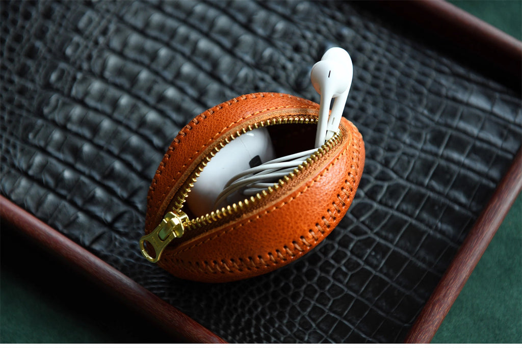 Premium Leather Zipper Coin Pouch for Cash, AirPods, and Small Accessories | Hand Stitched