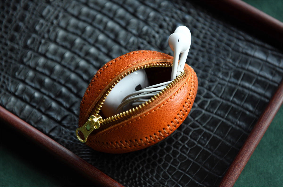 Premium Leather Zipper Coin Pouch for Cash, AirPods, and Small Accessories | Hand Stitched