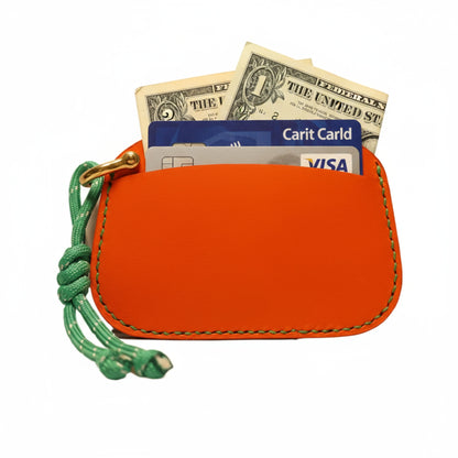 Handmade Leather Card Holder Wallet with Lanyard | Contrast Stitch Card Sleeve | ARTISLEATHER