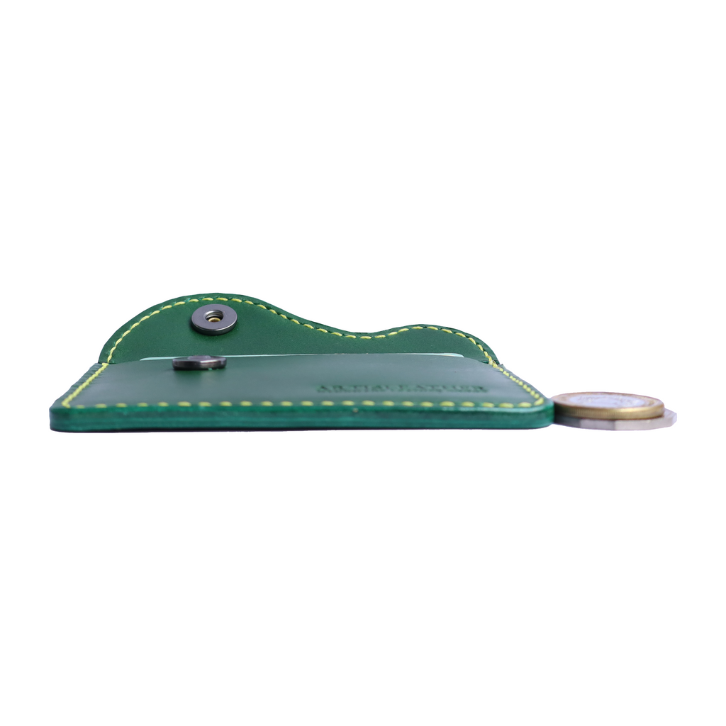green italian buttero leather card wallet with contrast stitching