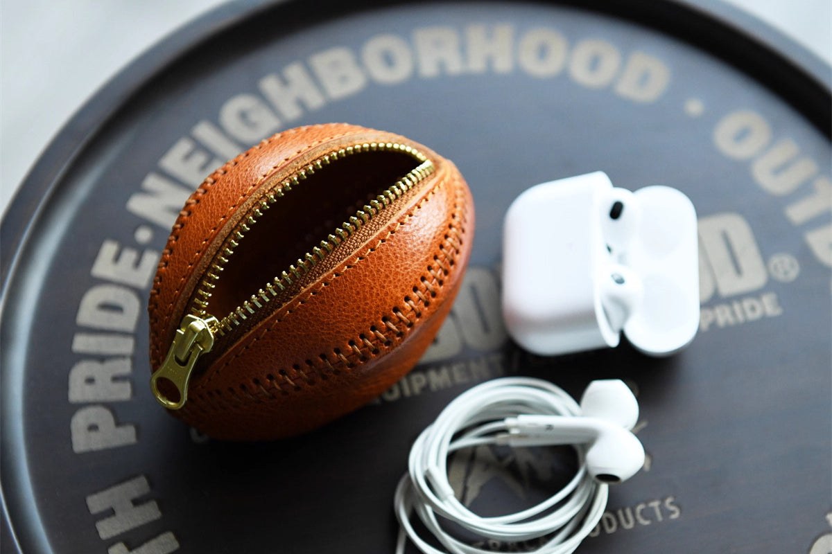 Premium Leather Zipper Coin Pouch for Cash, AirPods, and Small Accessories | Hand Stitched