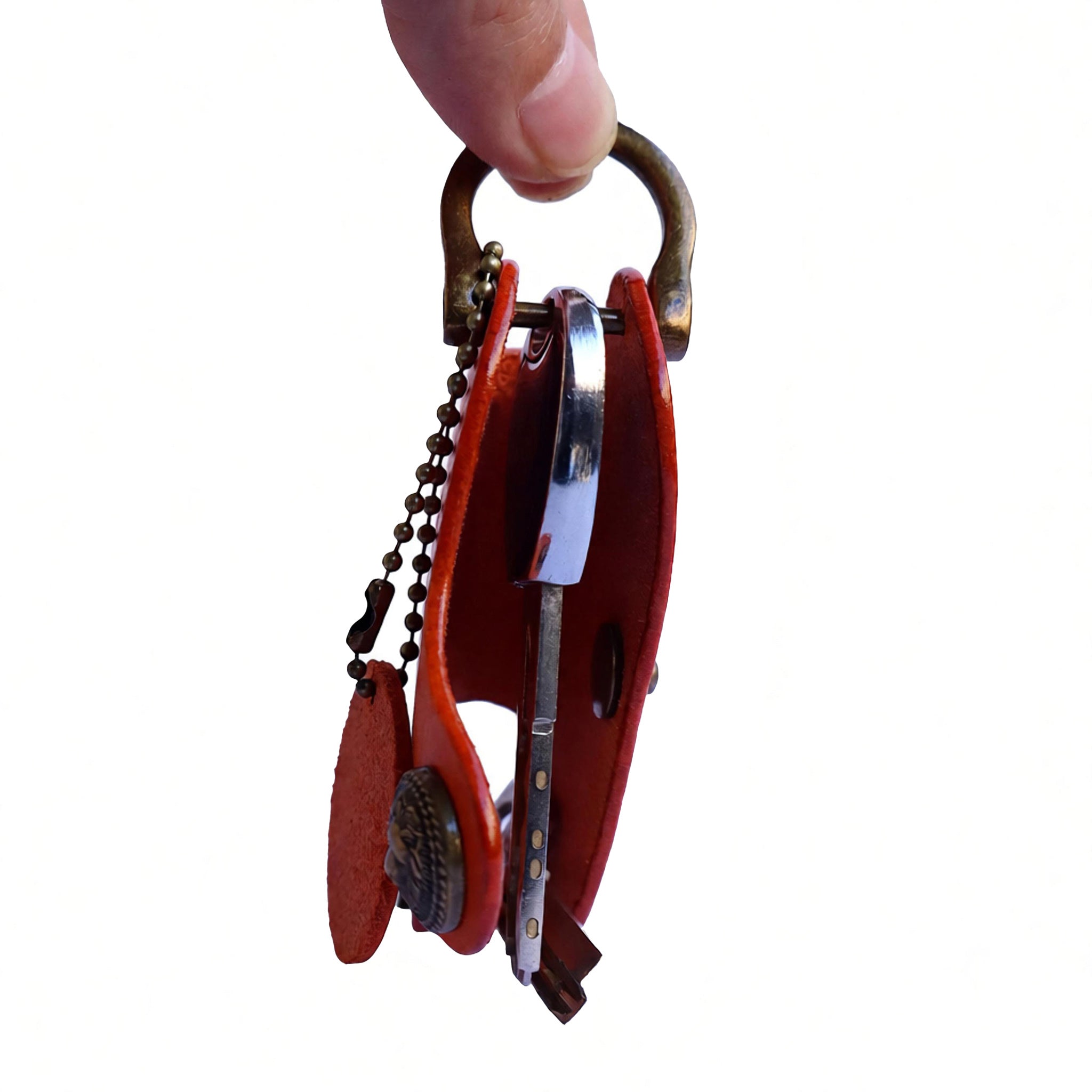 orange italian buttero leather key organizer with brass snap