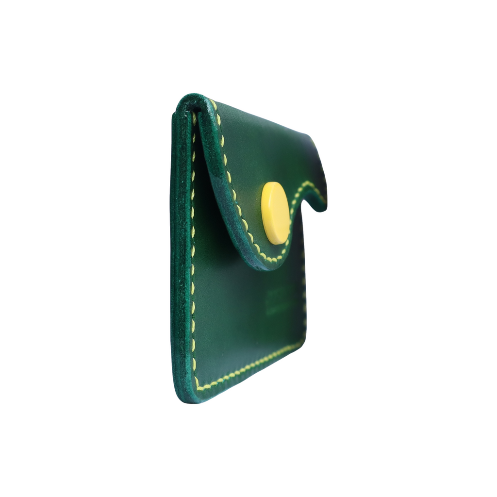 green italian buttero leather card wallet with contrast stitching