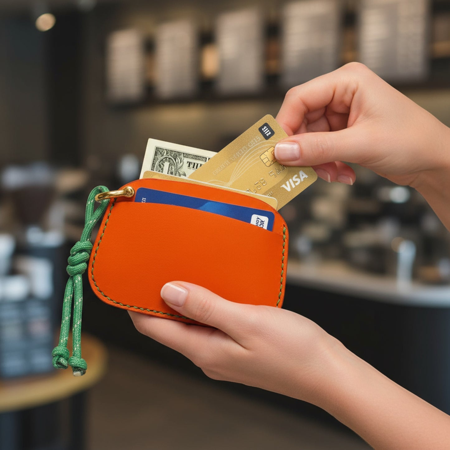 Handmade Leather Card Holder Wallet with Lanyard | Contrast Stitch Card Sleeve | ARTISLEATHER