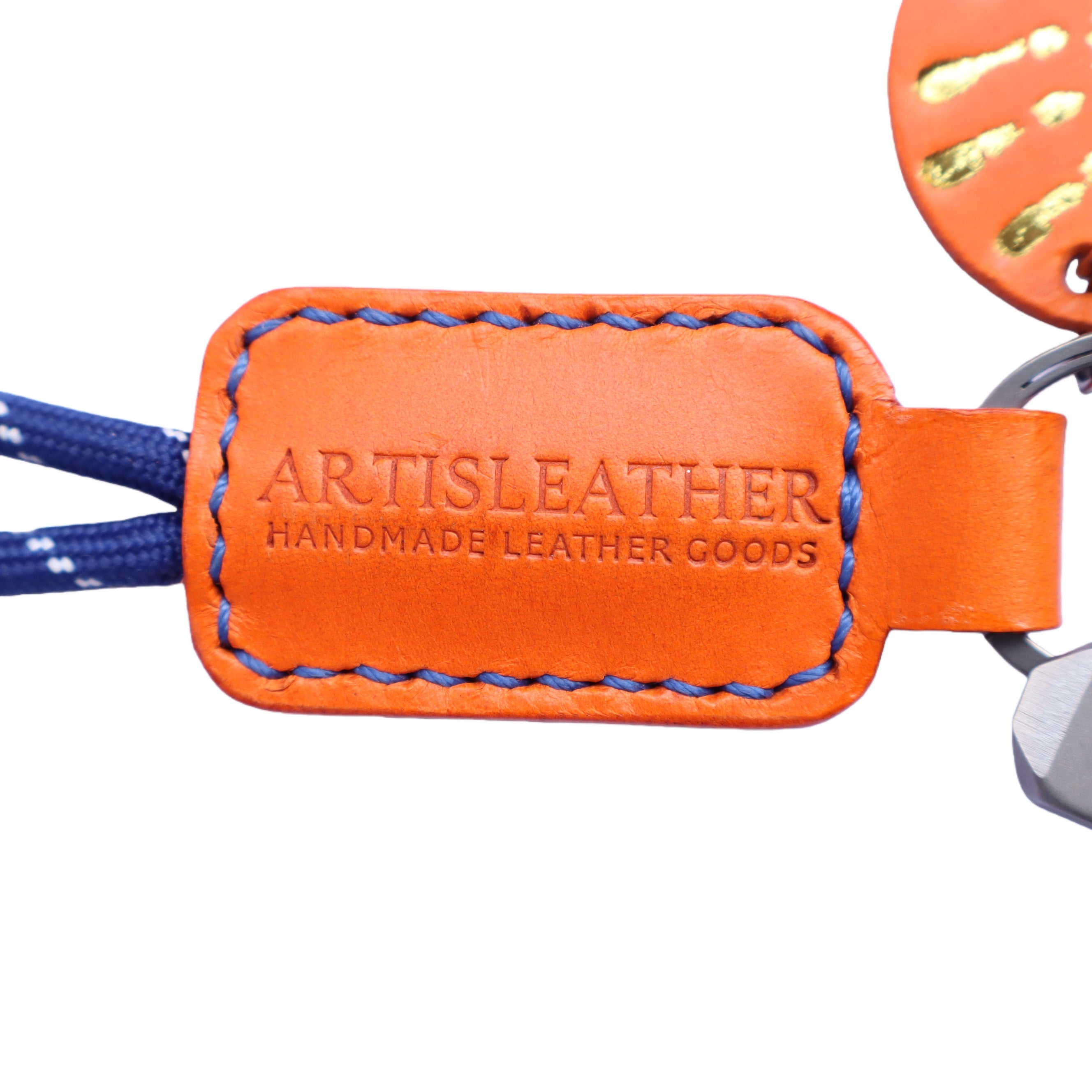 Orange Italian Leather Keychain | Paracord Loop & Multitool Clip | Handmade Gift