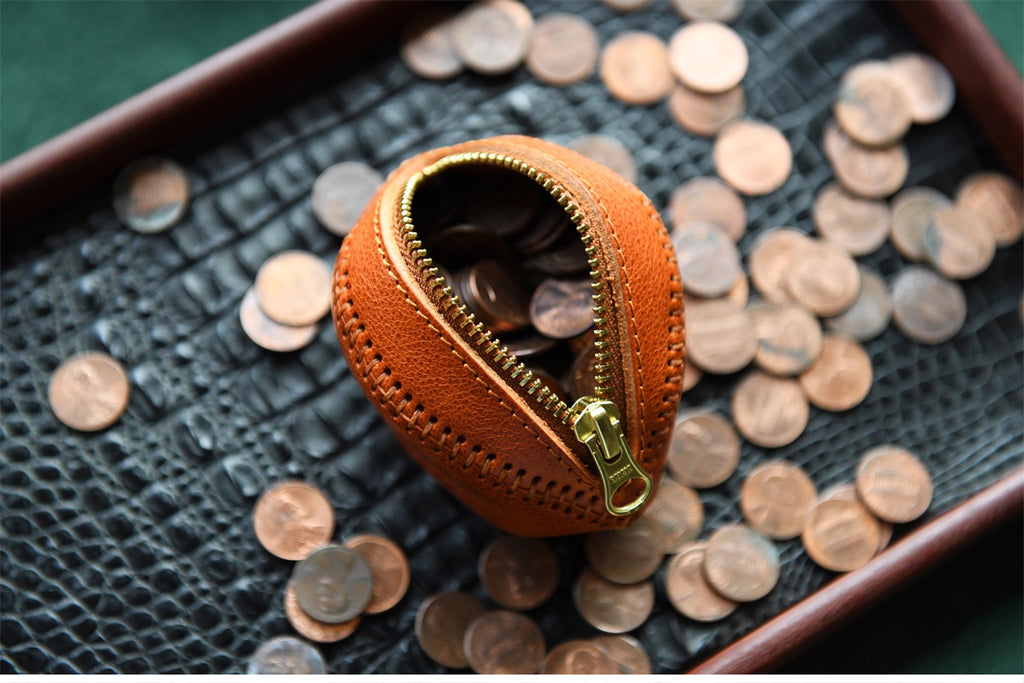 Premium Leather Zipper Coin Pouch for Cash, AirPods, and Small Accessories | Hand Stitched